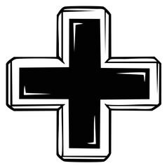 Obraz premium Black and White Cross Graphic Illustration, Geometric Design, Stylized Icon, Healthcare Symbol
