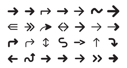 Diverse arrow icon set with snake curves and double headed symbols for complex navigation and data visualization