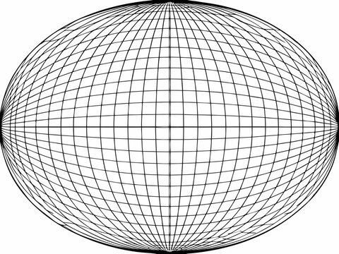 A spherical grid illustration black lines forming a geodesic dome structure