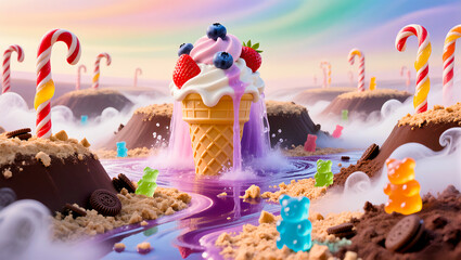 a landscape of ice and bobons