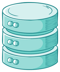 Obraz premium Cartoon stack of three turquoise database servers with round indicators