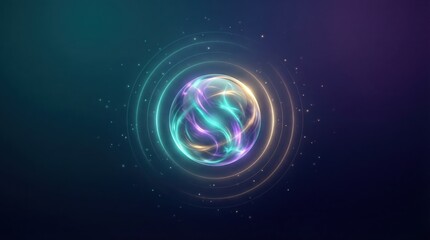 Obraz premium Vibrant swirling orb with neon lights in space