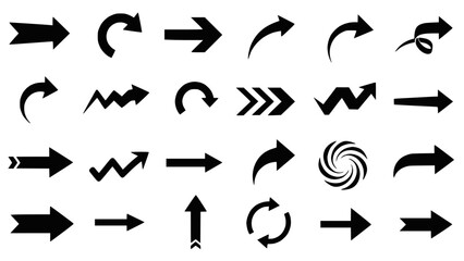 Set of 28 Black Arrow Icons Vector isolated PNG with Transparent Background
