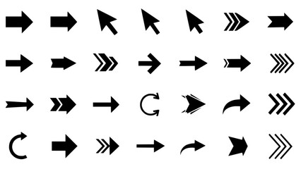 Set of 30 Black Arrow Icons Vector isolated PNG with Transparent Background