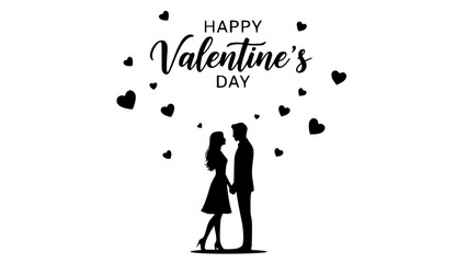 Happy Valentine's Day Couple Silhouette with Hearts Vector isolated PNG with Transparent Background