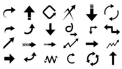 Set of 28 Black Arrow Icons Vector isolated PNG with Transparent Background