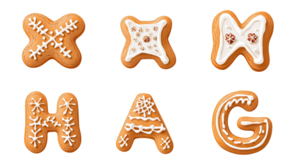 Delicious gingerbread cookies, holiday decorations, isolated on transparent background