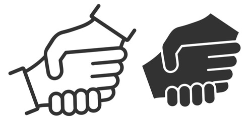Obraz premium Handshake icon set. Partnership and cooperation symbol, business agreement, teamwork, trust and support. Minimal outline vector icons on transparent background