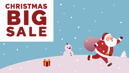 Christmas big sale advertisement with santa claus and gifts illustration