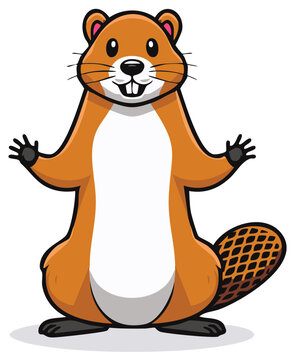 Cartoon beaver character with open arms and a friendly expression great for illustration