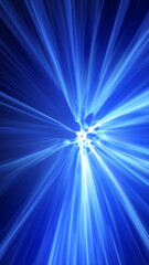 Fototapeta premium Intense blue energy burst with radiant beams and electric core, representing speed, power, and futuristic digital motion