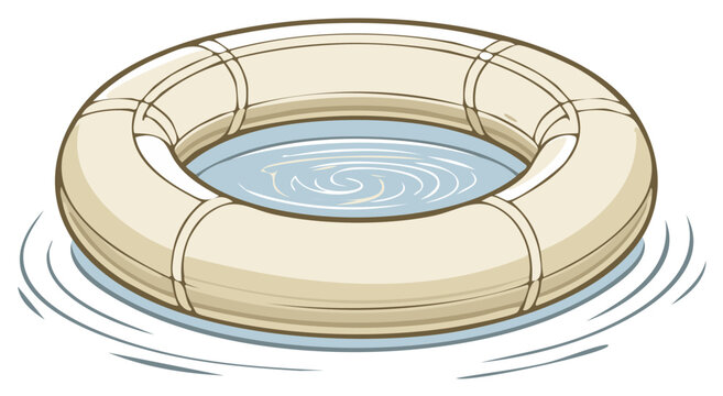 Circular inflatable float with serene water ripples floating in blue water