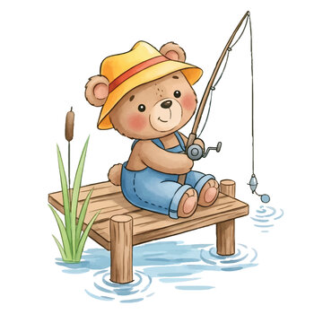 bear with a fishing pole Hodao Black Figurines Decoration Summer Bear Crafts for Home Office Desk Decor Statue for Tabletop Shelf Decoration Ornament Gifts Decor for Beach Fishing Lovers (Black) : Home & Kitchen This charming ornament features an adventurous bear enjoying a peaceful day of fishing in a tiny boat Bear Fishing Fishing rod' Poster,