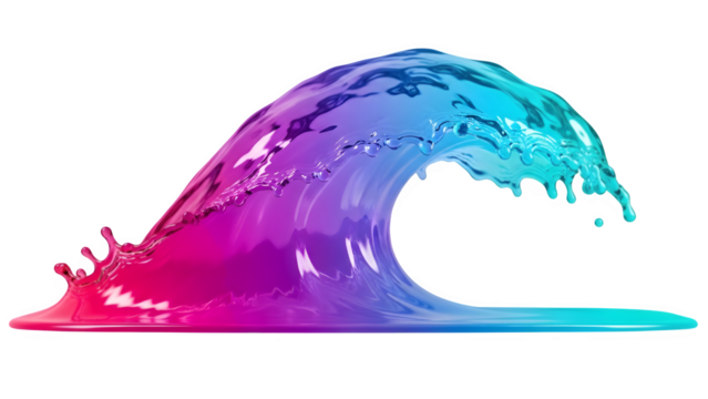 Abstract liquid wave splash with pink and blue gradient transition for creative graphic design projects on a transparent background - Powered by Adobe