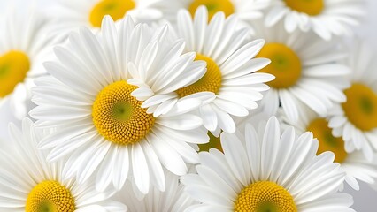 Fresh daisies in full bloom on a clean white background.