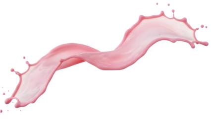Pink strawberry milk splash swirling in a dynamic wave with creamy liquid droplets for food or cosmetic advertising on transparent background