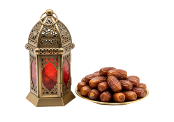 ramadan lantern with dates platter - festive islamic decor for eid mubarak