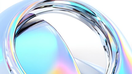 Iridescent glass loops with chrome reflections and a modern abstract 3D design on a white background, creating a sleek futuristic visual ideal for technology, innovation, contemporary graphic design