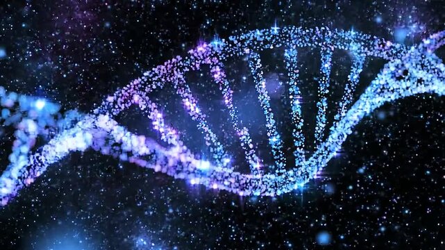 Glowing DNA Helix Structure in Dark Space with Particles