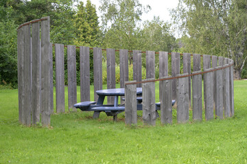 Bench Surrounded Wooden Spiral Park