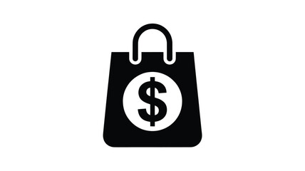 A black shopping bag icon with a prominent dollar sign, symbolizing retail, commerce, and money transactions. Vector