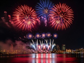 Vibrant fireworks illuminating the night sky
