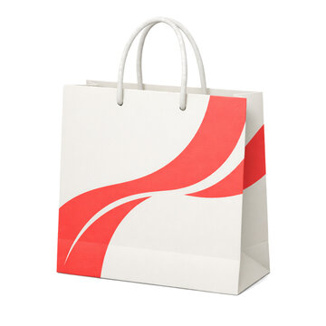 paper shopping bag mockup with red abstract designs