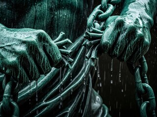 Chained hands in rain