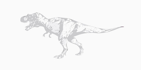 A geometric t rex illustration in shades of gray and white