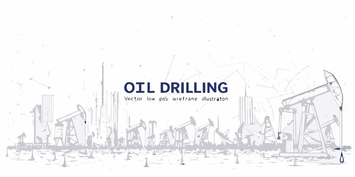 Blueprint of oil drilling rigs and a cityscape vector illustration