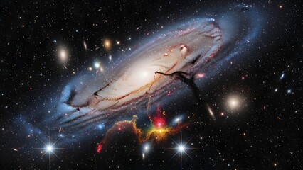 Obraz premium Stunning Spiral Galaxy in Deep Space with Colorful Nebulae and Distant Stars