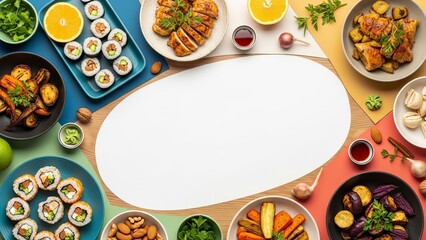 Healthy meal variety with central copy space