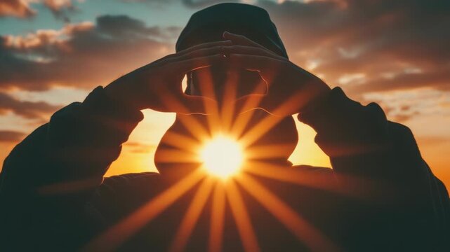 Footage A person holds their hands up to the sun, soaking up its warm rays