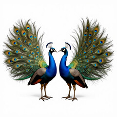 Fototapeta premium Pair of Majestic Male Peacocks Displaying Plumage
