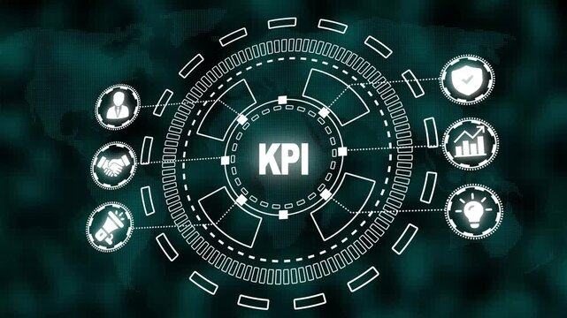 Business Intelligence Concept with " KPI" Text and Icons on Global Network Background key performance indicator