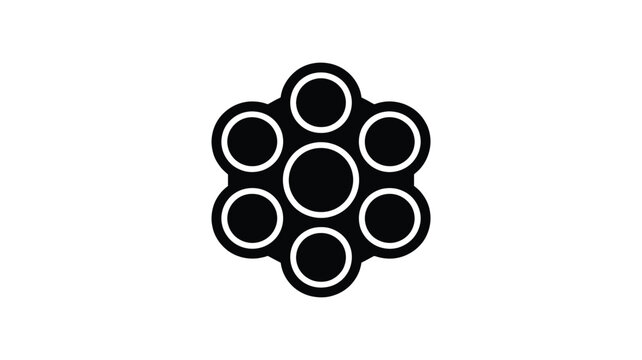 Black icon of a revolver cylinder with six bullet chambers and a central hole Vector