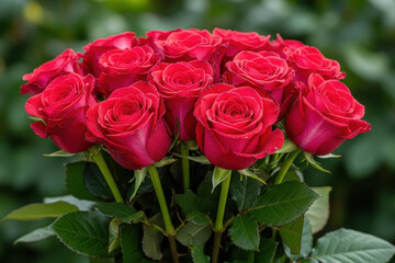 Fototapeta premium A lush bouquet of twelve premium hybrid tea roses