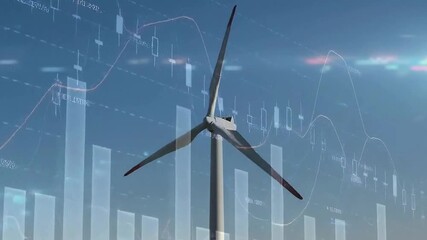 Animation of financial data processing over wind turbine - Powered by Adobe