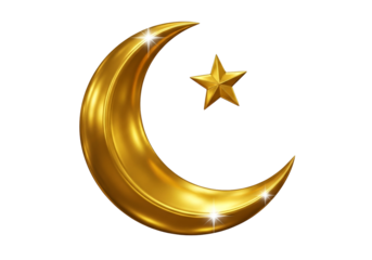 gold crescent moon with star for ramadan celebration
