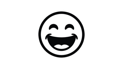 A classic black and white laughing emoji icon portraying overwhelming happiness and joy Vector