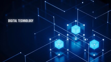 Fototapeta premium Isometric data technology network 3D vector illustration with digital server platforms and cubes connected by lines. Abstract cloud image