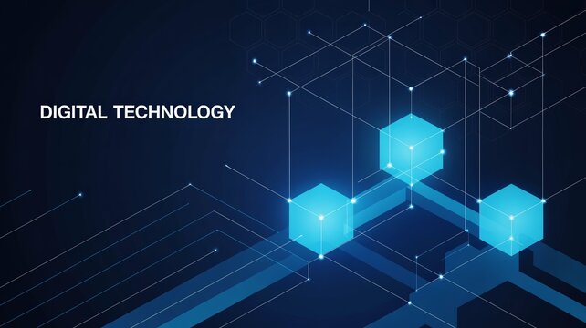 Isometric data technology network 3D vector illustration with digital server platforms and cubes connected by lines. Abstract cloud image