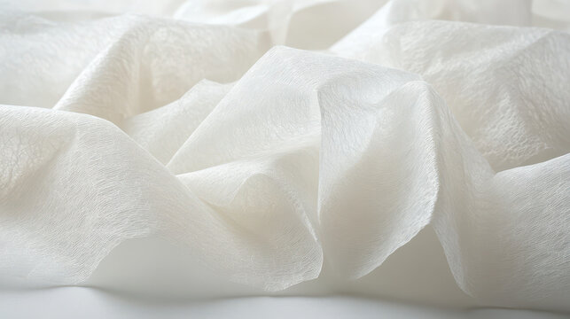 White tissue paper soft delicate paper with subtle texture and gentle folds creating light and airy abstract composition