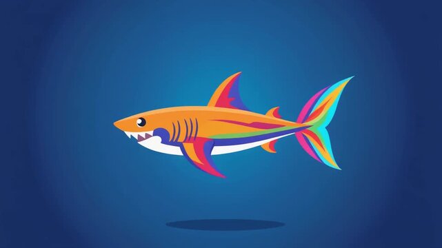 Colorful Cartoon Sharks Swimming in Deep Blue Ocean Background Animation Video