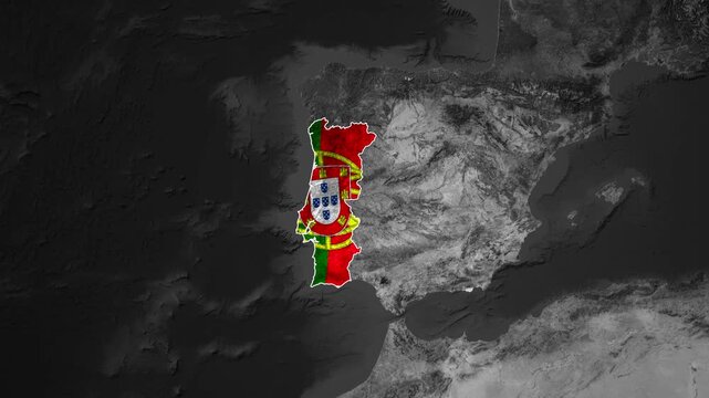 Portugal map animation with flag on European background