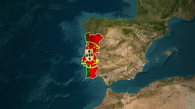 Portugal map animation with national flag on European background