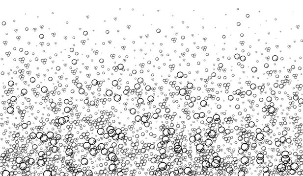 Background with fizzy bubbles in a doodle style. Line illustration of rising soap bubbles. Fizzy champagne texture.