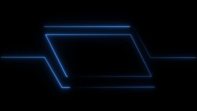 Futuristic neon HUD Head up display interface template with basic geometry line element. Universal Technology Line and frame Video overlay Neon futuristic HUD rectangle frame glowing animation.