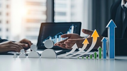 Business professionals analyzing growth and progress in modern office