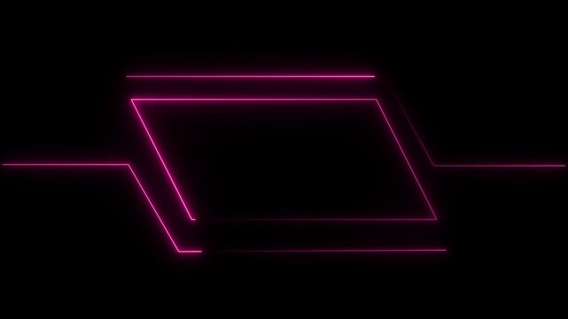 Futuristic neon HUD Head up display interface template with basic geometry line element. Universal Technology Line and frame Video overlay Neon futuristic HUD rectangle frame glowing animation.